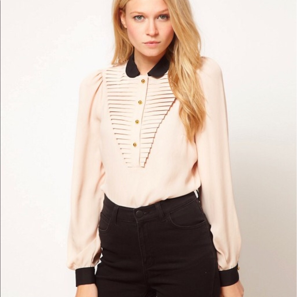 Asos Pleated Bib with Contrast Collar Blouse